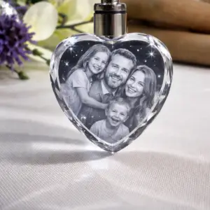 Engraved Gifts: Personalized Crystal Heart Keychain with LED