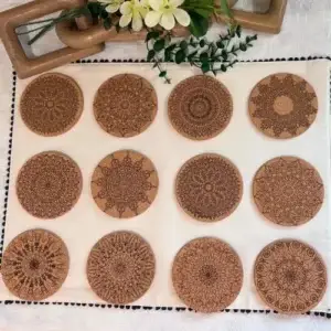 Fearless Mandala Coaster Set of 12 with Holder | Laser Engraved Cork Coasters - Artisan Villa Co.