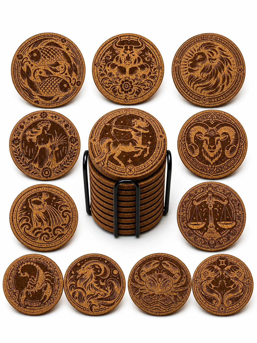 Coasters Set of 12 – Engraved (Zodiac Sign + Constellation) with Holder - Image 2