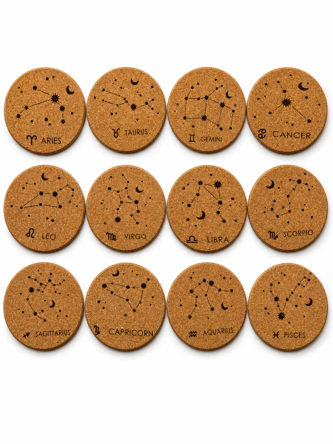 Coasters Set of 12 – Engraved (Zodiac Sign + Constellation) with Holder - Image 3