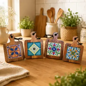 Ceramic Tile Acacia Wooden Trivet Set