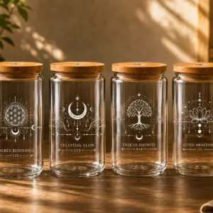 Frequency Collection Glass Cup | Laser Engraved Spiritual Glass Tumbler | Artisan Villa Co.