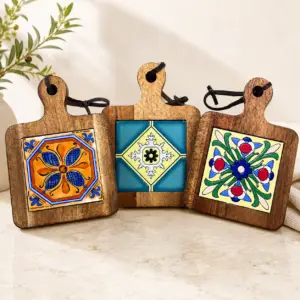 Ceramic Tile Acacia Wooden Trivet Set Of 3