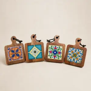 Personalized Ceramic Tile Acacia Wood Trivet Set