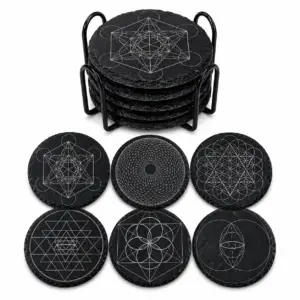 Set Of 6 Sacred Geometry Engraved Slate Coasters