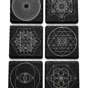 Sacred Geometry Slate Coasters Set of 6 with Holder