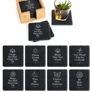 Inspirational Set of 8 Engraved Slate Coasters