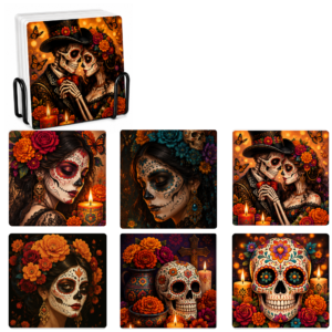 Dia de los Muertos Ceramic Coasters Set of 6